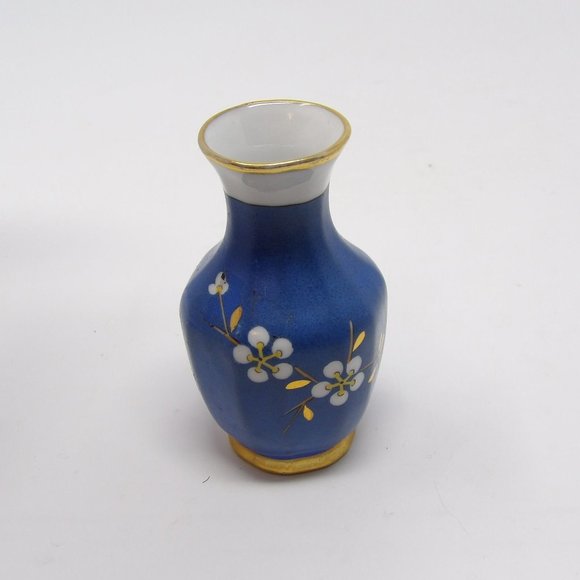 Vintage Oriental Porcelain Vase Blue with Yellow Pheasant Bird Gold Accents and - Picture 8 of 10